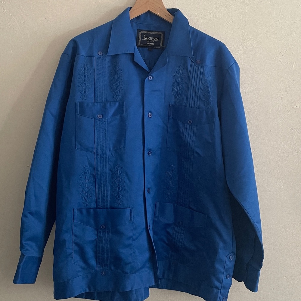 Blue satin button up